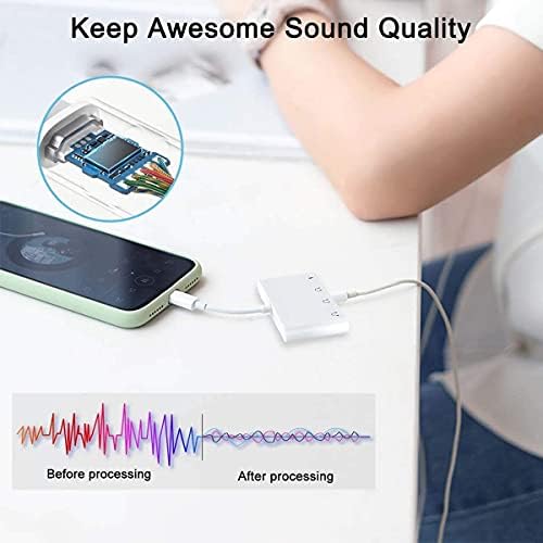 Headphone Jack Adapter for iPhone, Aux Audio Earphone Splitter 2 Way for iPhone/Pad, 4 in 1 Lighting to 3.5mm Headphone Jack Splitter and Charger Port