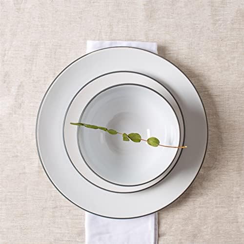 Nicola Spring 18 Piece Stoneware Dinner Set - Heavy Duty, Smooth Finish, Dinnerware - White/Grey