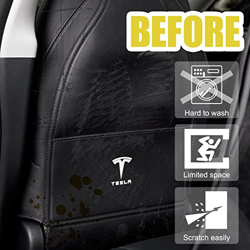 Dedc Tesla Model 3 Seat Back Protectors,Tesla Model Y Kick Mats,Tesla Model 3/Y/S Accessories,2 Pcs Tesla Kick Mats Back Seat Protectors & 2 Pcs Mesh Cargo Net #TOP6