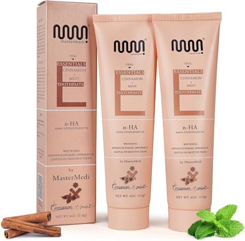 Image of MasterMedi Nano Hydroxyapatite Toothpaste with Xylitol - Fluoride & SLS Free, Remineralizing Formula for Whitening, Sensitive Teeth, Enamel Repair (Pack of 2 (Mint & Cinnamon))
