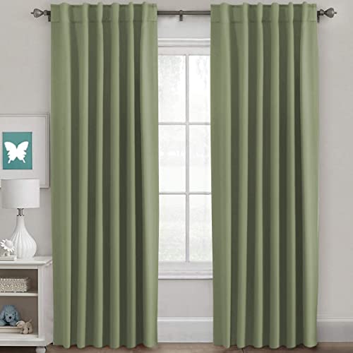 Image of H.VERSAILTEX Blackout Curtains for Living Room Thermal Insulated Window Treatment Panels Room Darkening Blackout Drapes Back Tab /Rod Pocket Bedroom Draperies, 52 x 84 Inch, Sage, 2 Panels