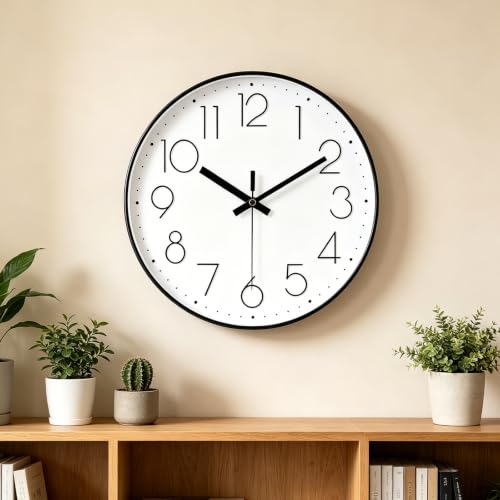 Image of 2 Pack Black&Silver Wall Clock 12 inch Silent Wall Clocks Battery Operated | Office Kitchen Living Room Bedroom