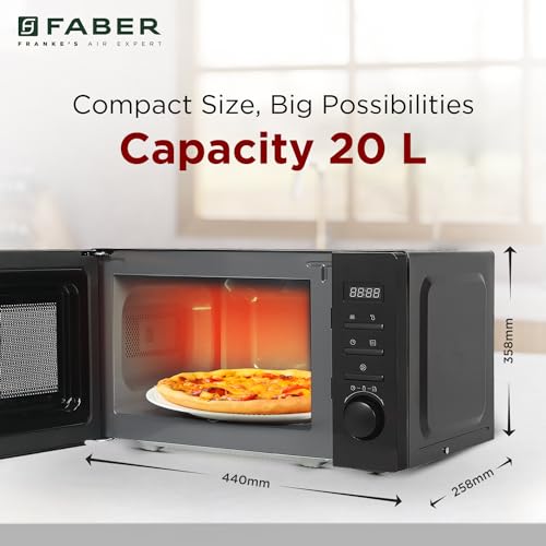 Image of Faber Instacook20 S Digital Standalone 20L Microwave Oven | 700W | 6 Auto Cook Menu, Digital Control, Reheat & Defrost Feature, 255mm Turnable Glass, Child Safety Lock, Easy Clean Coating | Black
