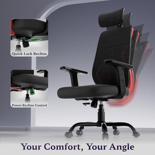 Image of Titan Ergonomic Office Chair for Home & Office | Adjustable Armrests | 120 Recline | Lumbar Support | Thick Cushioned Seat | Heavy-Duty Base | 3 Years Warranty (Black Red)