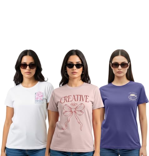 Image of Cotton Blend Regular Fit Round Neck Graphic Printed Half Sleeve T-Shirt Combo for Men (Pack of 3) (Available Sizes: S to 2XL)