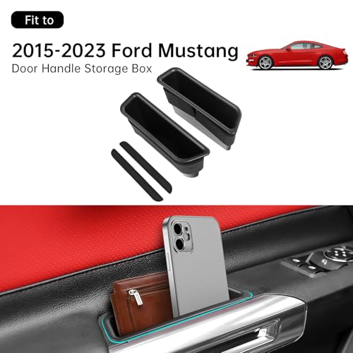 DWKJMYCP 2PCS Front Door Side Storage Box for Ford Mustang 2015 2016 2017 2018 2019 2020 2021 2022 2023 Accessories Phone Holder Door Grab Handle Pocket Storage Organizer ABS Plastic, Black Mat