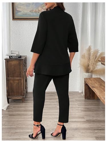 SOLY HUX Women's Plus Size 2 Piece Outfit Open Front 3/4 Sleeve Blazer and Pants Business Casual Set2