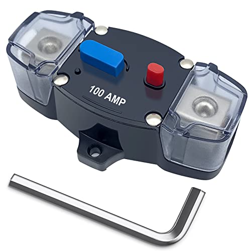 Erayco 100 Amp Circuit Breaker with Manual Reset, 12-48 Volt DC, 0-8 Gauge Trolling Motor Car Stereo Audio Inline Fuse Block Holders Inverter for Automotive Rv Marine Boat (100A)