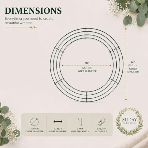 ZUDAY 2 Pieces 14 inch Metal Wire Wreath Form Frame Dark Green Ring for Fall Festival and Halloween Decoration Door by Generic - Image 3
