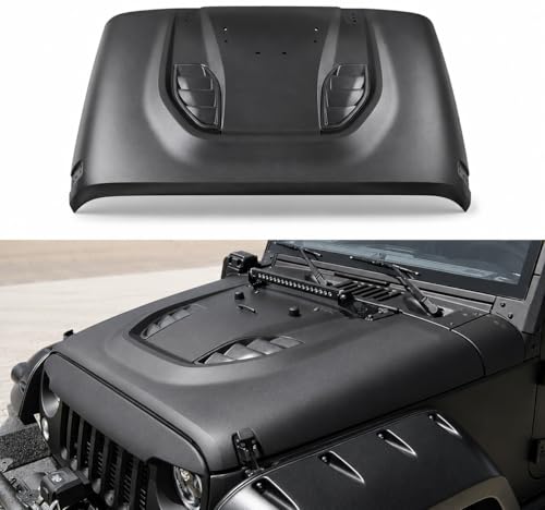 10th Anniversary Style Vented Steel Replacement Hood Compatible with Jeep Wrangler JK JKU 2007-2018 Heat Dispersion Engine Hood Black