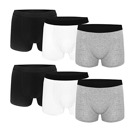 Uizuooy Unterhosen Jungen Boxershorts Kinder Boxershorts Jungen aus Baumwolle 6er Pack Schwarz Weiß Grau 170-176