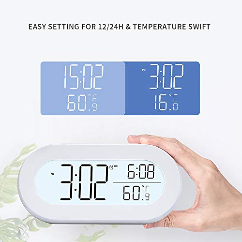 Aijiaxing Digital Alarm Clocks For Desk Or Bedroom, Small Alarm Clocks For Kids,With Soft Backlight, Snooze And Temperature, Battery Operated - White… #TOP2