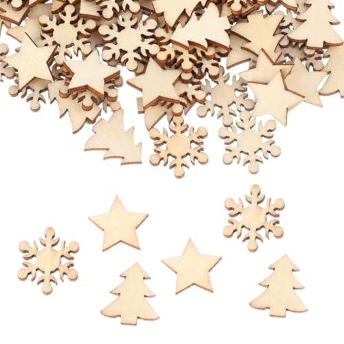 100 Stück Mini Weihnachten Holz Streudeko, Holzsterne Scheiben Weihnachtsdeko, Tischdeko Weihnachten, Mini Weihnachts Verschönerungen, für Handwerk Making DIY