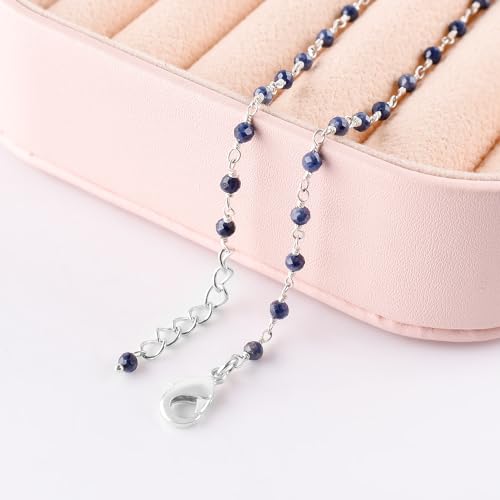 Yanara Blue Sapphire Anklet For Women Dainty Boho Summer Beach Jewelry For Girls Handmade Rosary Charm Ankle Bracelets For Her 9+1.5 Inch Gifts For Her thumb #2
