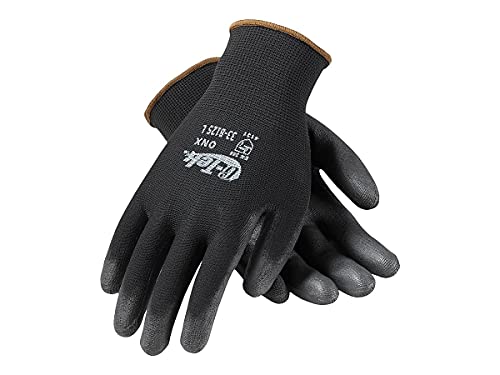 G-Tek 33-B125/L ONX Seamless Knit Nylon Gloves with Polyurethane Coated Palm and Fingers, Black, Large, 1-Dozen by GTek - Used condition - US$18.90