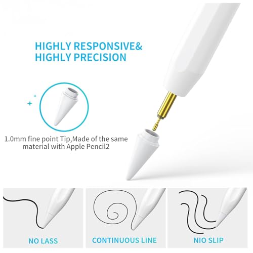 Image of OLV Upgraded Stylus Pen, iPad Pencil,High Precision&Sensitivity, Palm Rejection, Prevents False ON /Off Touch,Power Display,Tilt Sensitivity,Magnetic Adsorption for iPad 2018 White