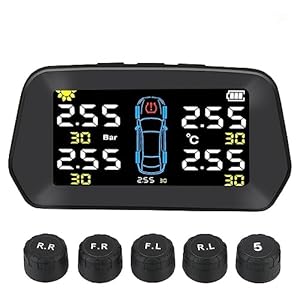RGTTOTG Smart Solar TPMS Tyre Pressure Monitoring System Tools Tire Guard Pressure Monitor USB/Solar Charging 6 Alarm Modes, Auto Sleep Mode, Tire Position Exchange, 5 TPMS Sensors (0-116PSI)
