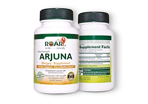 Roar ARJUNA - 1200mg Max Strength Health Supplement for Cholesterol, Blood Pressure & Healthy Heart Function Support - 60 Ayurvedic Capsules.