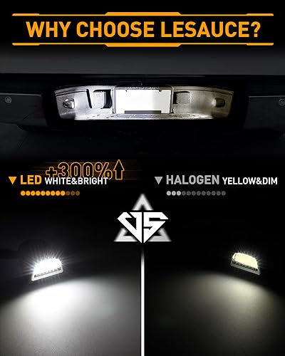 Image of LESAUCE Full LED License Plate Light Silver Housing Tag Lamp Assembly Replacement for Chevy Silverado 1500 2500 3500 Suburban Tahoe GMC Sierra Yukon XL, 6000K White, Pack of 2