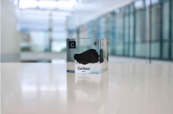 Carbon Element Display, Encased in Lucite Acrylic, 2x2x2 Inches, Authentic Sample, Handmade in The USA by Engineered Labs, for Educational and Display Purposes