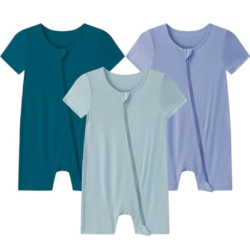 Baby Romper 3 Pack Bamboo Rayon Footless Short Sleeve Zipper Romper