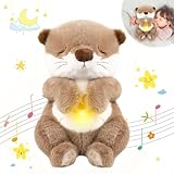 seOSTO Soothing Otter Breathing Teddy Plush with Light and Breathing Musical Sleep Aid for Baby Toys New Baby Gifts, Anxiety Teddy for Adults