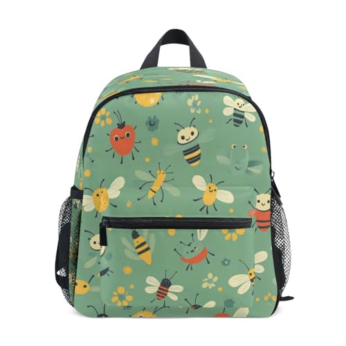 Cute Insects Green Cartoon Kids Backpack for Girls Preschool Elementary Kindergarten Boys School Bag