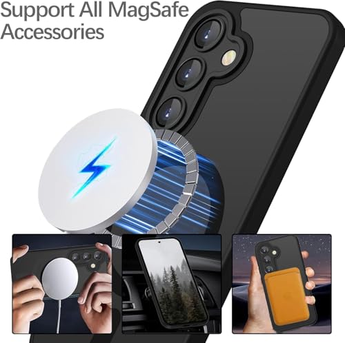 Image of Elzzi Magnetic Magsafe for Samsung S26 Case, Upgraded [Full Camera Protection] [Compatible with Magsafe] [Translucent Matte] Shockproof Protective Phone Case for Men & Women - Black