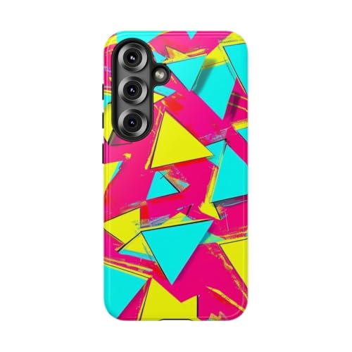 Coque Samsung S25 rose motif triangles fluo rigide et brillante