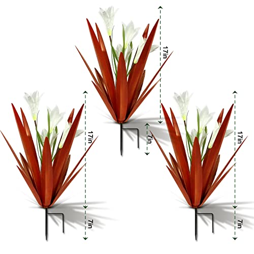 Image of Homight Metal Agave Plant Outdoor Decoration Lily Mexican Yard Art Garden Gift Home Decor Hand Painted Metal Agave Garden Yard Statue, Outdoor Lawn Ornaments (3 Big White Lilies)