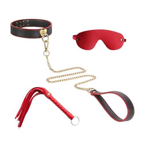 ATBUSS 1 Pieza De Cuello Rojo Y Negro, 1 Pieza De Látigo Y 1 Pieza De Antifaz, Traje Divertido Acompañante, Collar Elee Y Lujoso.