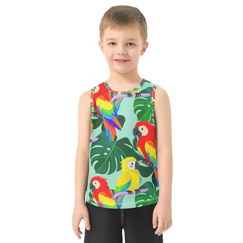 J JOYSAY Macaw Monstera Branch Aqua Boys Tank Top Sleeveless Muscle Shirts Quick Dry Kids T-Shirts 3-15T2