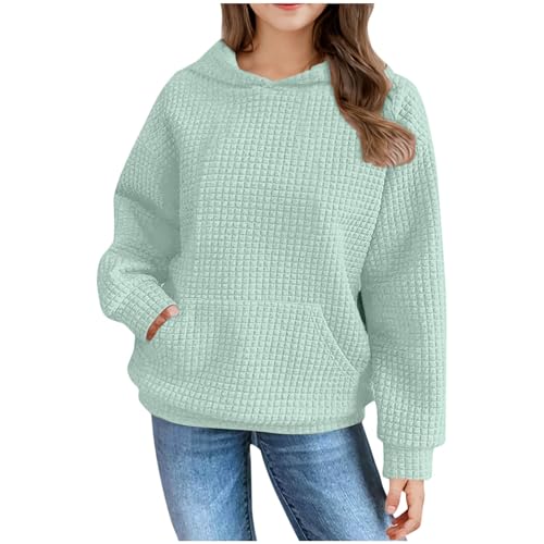 Cute Hoodies for Girls Waffle Pullover Long Sleeve Shirts Trendy Oversized Clothes 4-14 Years2
