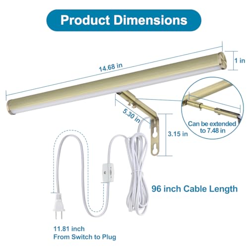 Image of LED Picture Lights for Paintings Plug in, 14 Inch 4W Adjustable Art Light Gallery Wall Light for Display Art Work, Antique Brass Finish, CRI90+, 3000K Warm White, ETL Listed (Pack of 2)