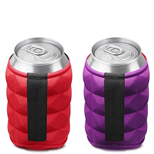 Metric USA Beer Can Cooler Sleeves for Ice Cold Drink, Reversible Double Sided Embossed Design - 2 Pack Collapsible Insulated Soda Bottle Holder Premium Quality Many Color Party Can Covers