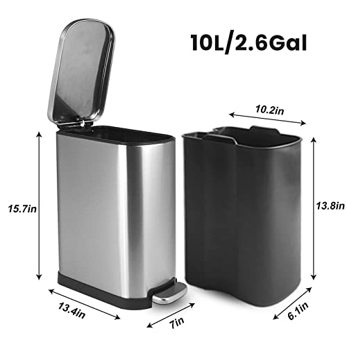 Caneca de basura rectangular de acero inoxidable 10L con tapa miniatura 6