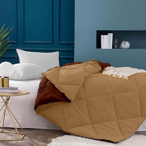 Image of Filbert 600 GSM Comforter for Double Bed | Super Warm Winter Quilt /Rajai | Thick Microfiber Blanket with Cloud-Soft Fill | Luxury Bedding for Winters - 90x100 Inch | Beige /Brown
