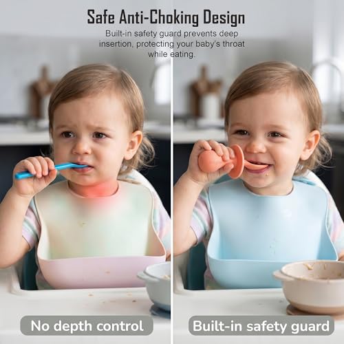 Image of Baybee 100% Silicone Baby Feeding Spoons Set of 2 | Bpa Free- Food Grade Soft Silicone Tip Spoon & Fork Self Feeding Utensil | Baby & Toddlers Gum Friendly Weaning Supplies for Kids 1 Months+ (Pink)