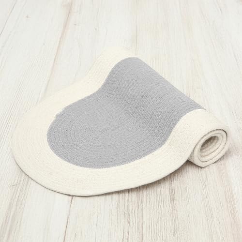 Image of Encasa XO Table Runner for 4 Seater | Handmade Ribbed Style Cotton | 30x91 cm | Light Grey & Off White | for Dining & Center Table