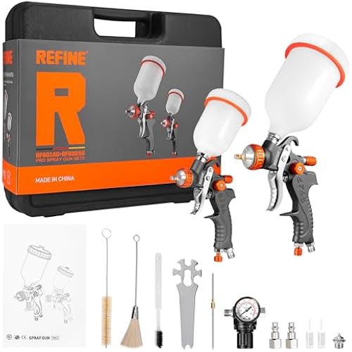 REFINE Spray Paint Gun HVLP Air Spray Guns 1.0/1.4/1.7mm Nozzle & Regulator