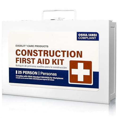 EVERLIT 185 Pcs Metal First Aid Kit for Contractors Construction Site OSHA Compliant Workshop Business Commercial Truck Vehicle DOT Wall Mount Box All-Purpose