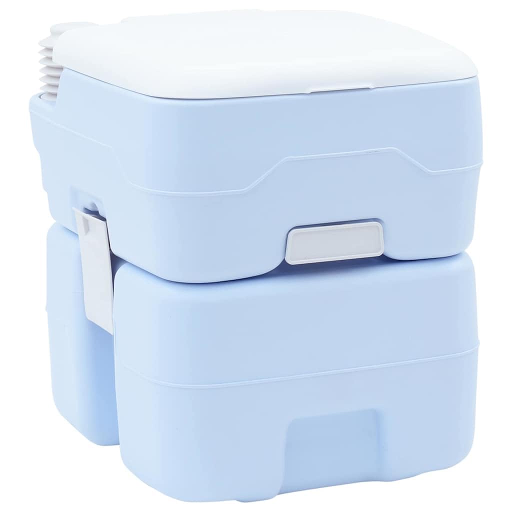 Tragbare Campingtoilette 20L - Camping WC mit Balgpumpe für Wohnwagen, Wohnmobil, Outdoor und Garten, Blau Weiß, 41,5 x 36,5 x 42 cm