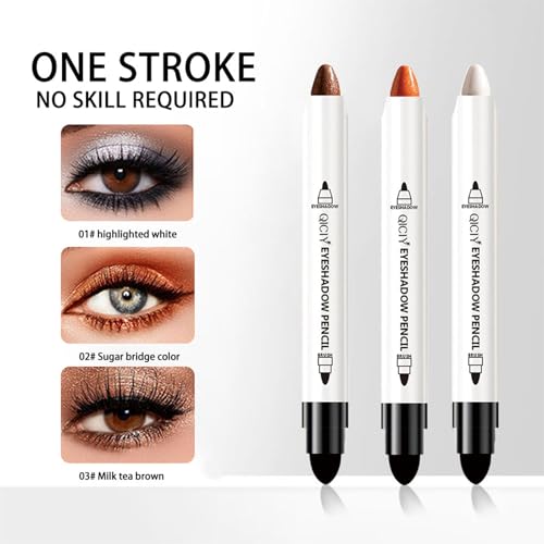 Image of ADMD Eyeshadow Stick Set Dual-Ended Colorful Pencil Crayon Creamy 2-in-1 Eyeshadow & Blending Brush for Easy Looks Shimmer Eye Shadow Sticks 3Colors
