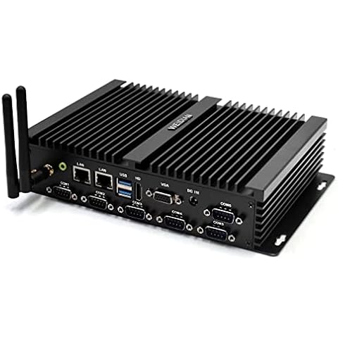 Fanless Industrial PC, Mini Desktop PC, Dual Cores Core i5-4200U, VGA and HDMI Dual Display Output, 2USB3.0, 2USB2.0, 6RS232 COM, Dual RJ45 Gigabit Ethernet, Dual Band WiFi, BT4.0(8GB RAM 128GB SSD) Cover