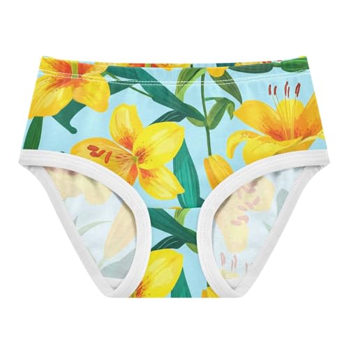 Yellow Lilies Blue Floral Panties for Girl Toddler Underwear Custom Cotton Fun Undies Kids Briefs 2t