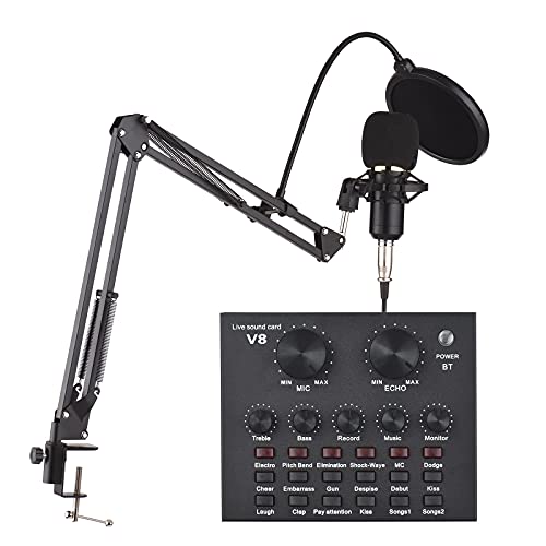 V8 Microphone à condensateur externe pour carte son en direct avec table de mixage réglable Bras de suspension en ciseaux et support antichoc pour streaming, karaoké, chant, musique podcast