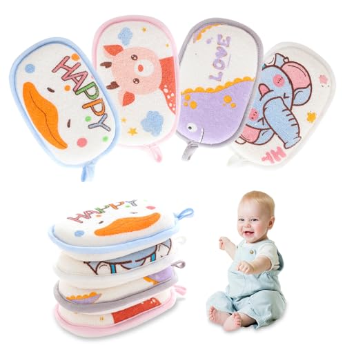 KASESSS 4 Pièces Éponges de Bain pour Bébés, Eponge de Bain Bebe, Animal Eponge Bebe Bain, Naturelles Eponge Douche, Éponge Bain Enfant pour Bébés,...