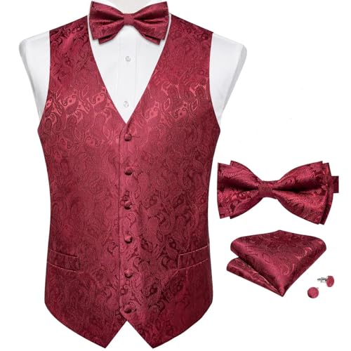 Men’s Business Paisley Vest Set – Classic V-Neck Waistcoat with Bowtie, Pocket Square & Cufflinks for Wedding2