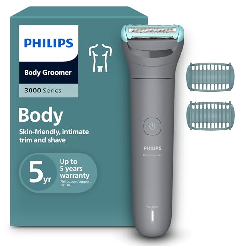 Philips Body Groomer BG3480/15 | Trim & shave body hair & balls | 100% showerproof | Skin-friendly | 2 & 3 mm combs | 80 min cordless | Battery indicator | USB charging