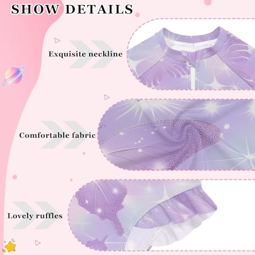 Girls One Piece Swimsuits Long Sleeve Swimsuit Zipper Bathing Suits Shiny Glitter Purple Butterflies3